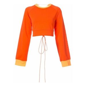 Puma Vibrant Orange Athletic Long Sleeve Lace Up Open Back Crop Top, size small